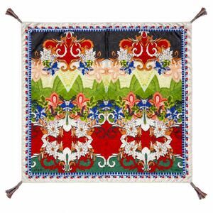 Johnny Was Silk Blend Scarf 43x43 Boho Floral Tassel Square Wrap